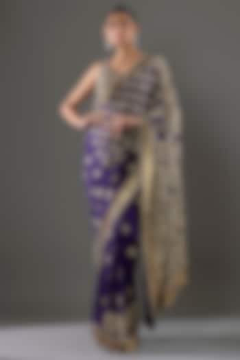 Purple Chiffon Sequins Embroidered Bridal Saree Set by Nakul Sen at Pernia's Pop Up Shop