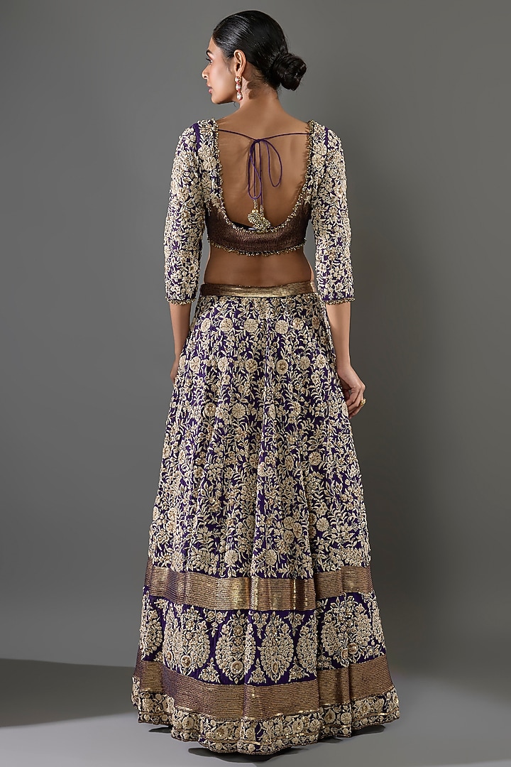 Purple Chiffon Sequins Embroidered Bridal Lehenga Set by Nakul Sen at Pernia's Pop Up Shop
