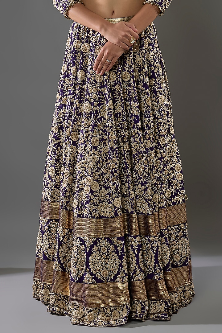 Purple Chiffon Sequins Embroidered Bridal Lehenga Set by Nakul Sen at Pernia's Pop Up Shop