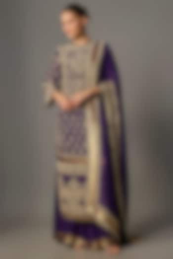 Purple Chiffon Thread Embroidered Kurta Set by Nakul Sen at Pernia's Pop Up Shop