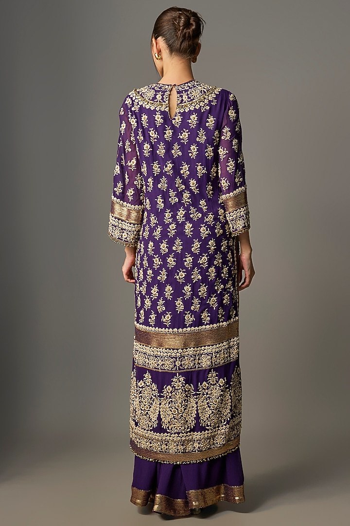 Purple Chiffon Thread Embroidered Kurta Set by Nakul Sen at Pernia's Pop Up Shop