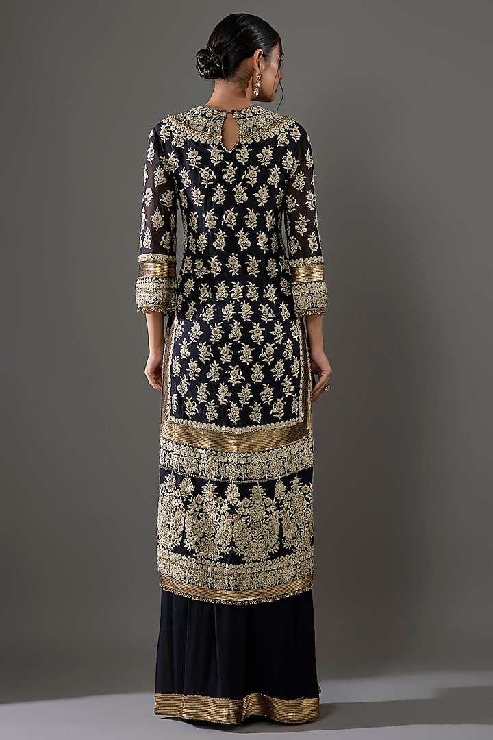 Black Chiffon Sequins Embroidered Kurta Set by Nakul Sen at Pernia's Pop Up Shop