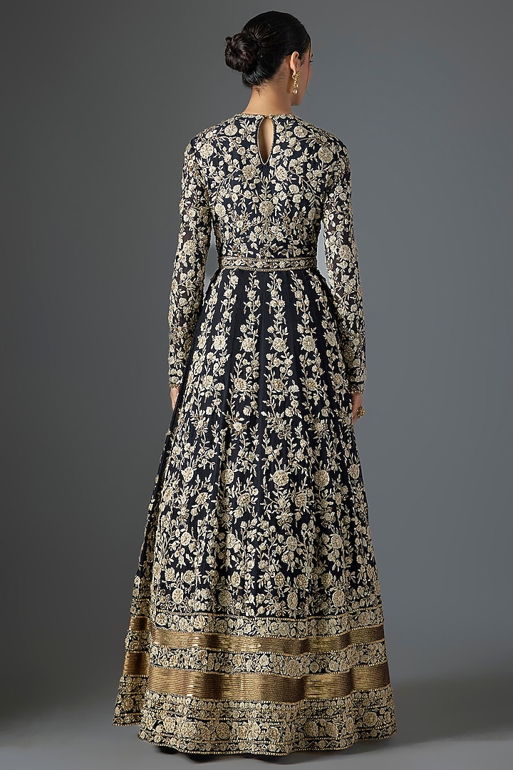 Black Chiffon Thread Embroidered Bridal Anarkali Set by Nakul Sen at Pernia's Pop Up Shop