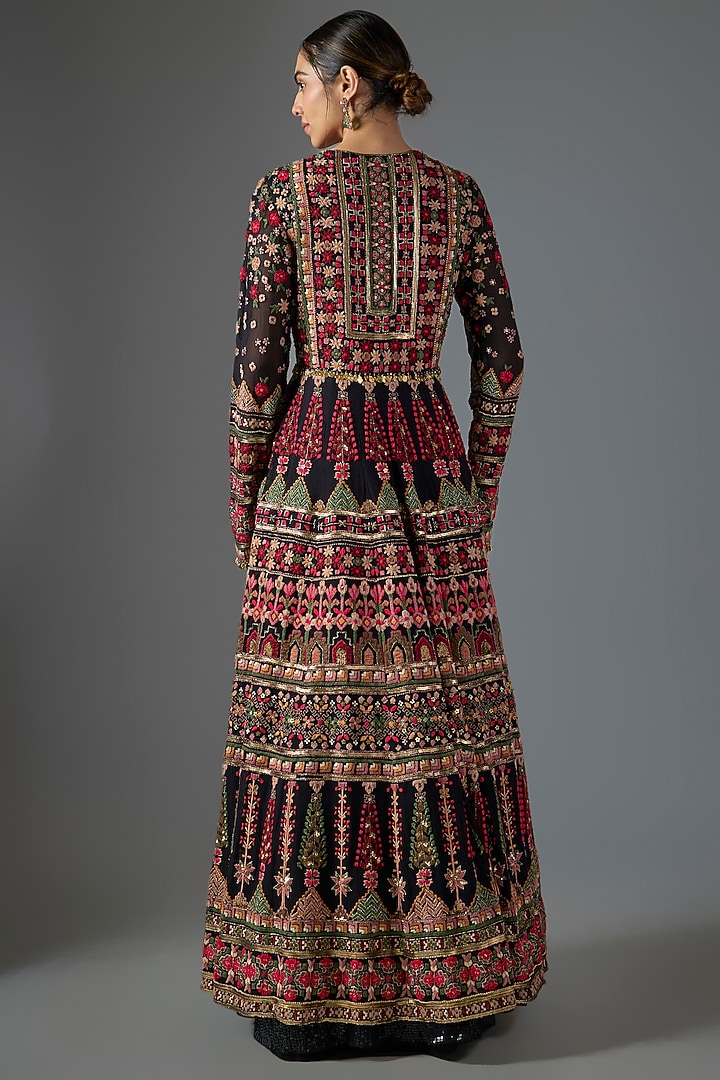 Black Chiffon Thread Embroidered Bridal Anarkali Set by Nakul Sen at Pernia's Pop Up Shop