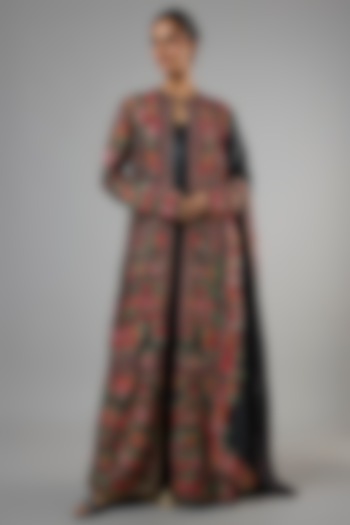Black Chiffon Thread Embroidered Jacket Set by Nakul Sen at Pernia's Pop Up Shop