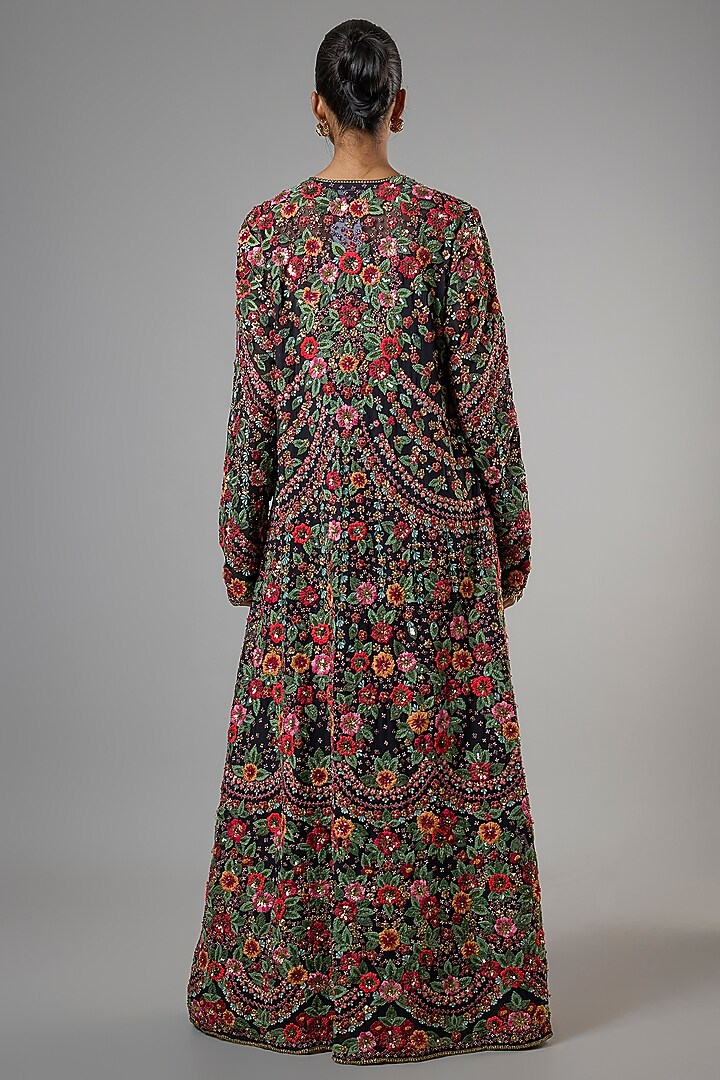 Black Chiffon Thread Embroidered Jacket Set by Nakul Sen at Pernia's Pop Up Shop