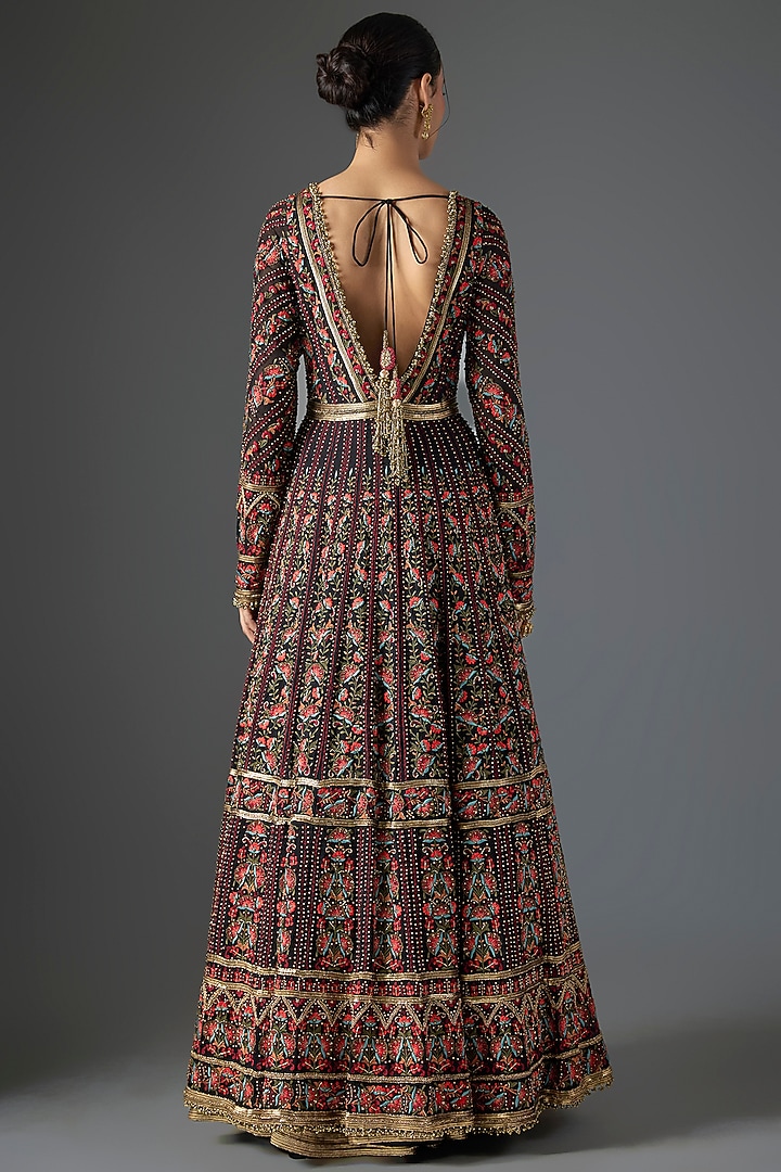 Black Chiffon Thread Embroidered Bridal Anarkali Set by Nakul Sen at Pernia's Pop Up Shop