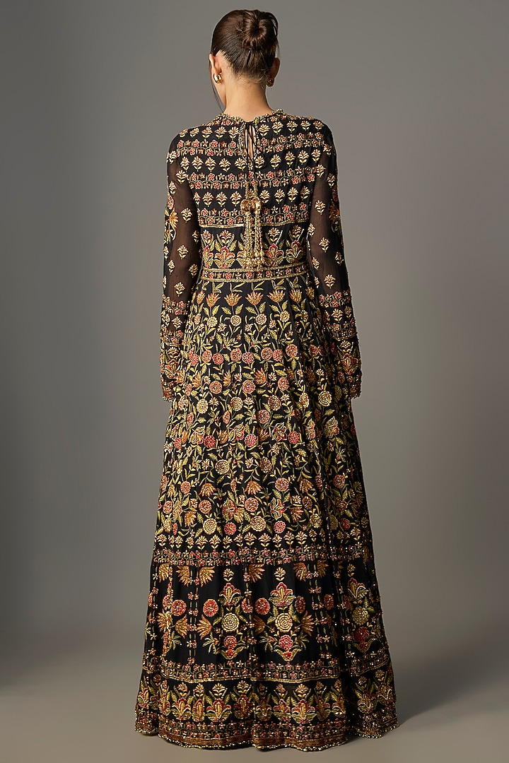 Black Chiffon Thread Embroidered Bridal Anarkali Set by Nakul Sen at Pernia's Pop Up Shop