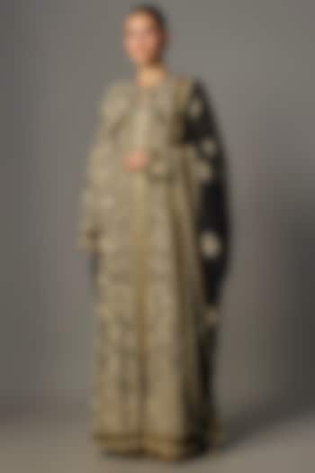 Black Chiffon Thread Embroidered Jacket Set by Nakul Sen at Pernia's Pop Up Shop