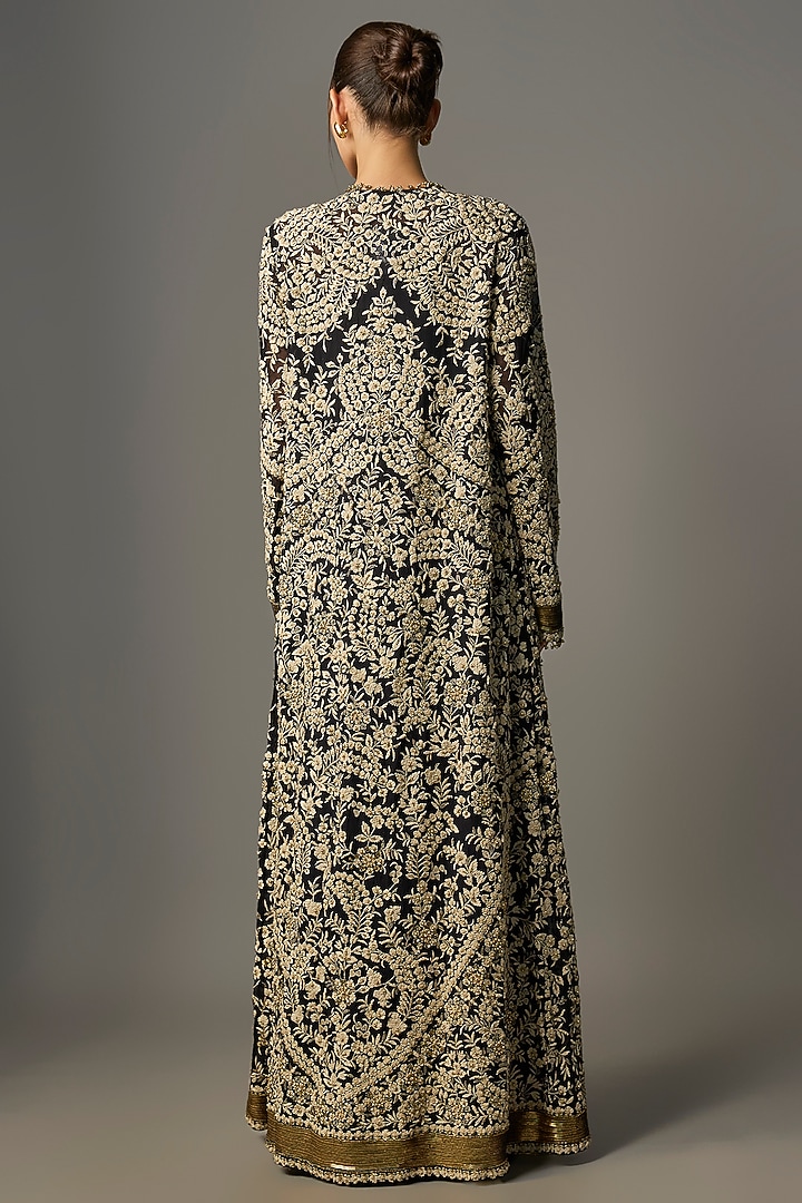 Black Chiffon Thread Embroidered Jacket Set by Nakul Sen at Pernia's Pop Up Shop