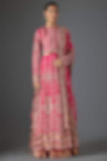 Rani Pink Chiffon Thread Embroidered Bridal Anarkali Set by Nakul Sen at Pernia's Pop Up Shop