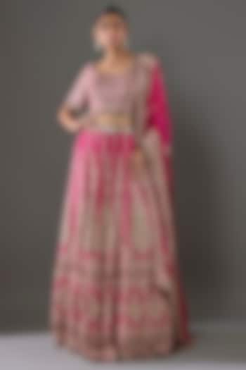 Rani Pink Chiffon Sequins Embroidered Bridal Lehenga Set by Nakul Sen at Pernia's Pop Up Shop