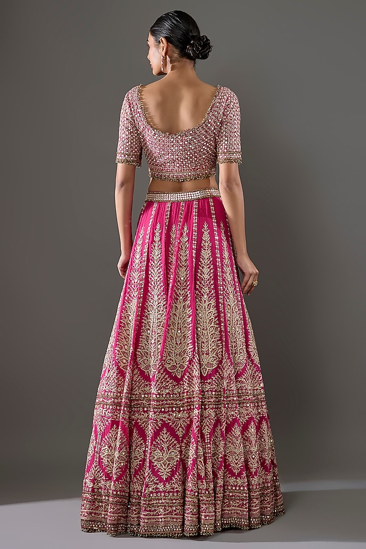 Rani Pink Chiffon Sequins Embroidered Bridal Lehenga Set by Nakul Sen at Pernia's Pop Up Shop