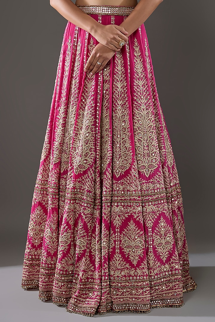 Rani Pink Chiffon Sequins Embroidered Bridal Lehenga Set by Nakul Sen at Pernia's Pop Up Shop