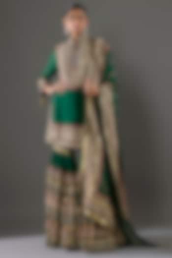 Emerald Green Chiffon Sequins Embroidered Gharara Set by Nakul Sen at Pernia's Pop Up Shop