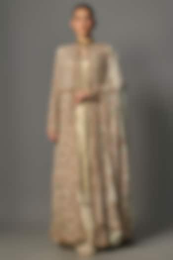 Ivory Chiffon Thread Embroidered Jacket Set by Nakul Sen at Pernia's Pop Up Shop