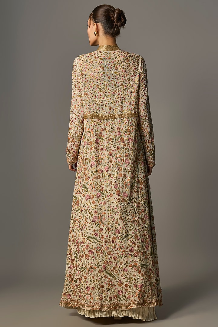 Ivory Chiffon Thread Embroidered Jacket Set by Nakul Sen at Pernia's Pop Up Shop