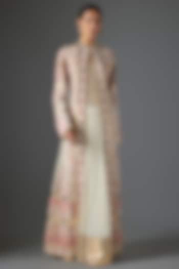 Ivory Chiffon Thread Embroidered Jacket Set by Nakul Sen at Pernia's Pop Up Shop