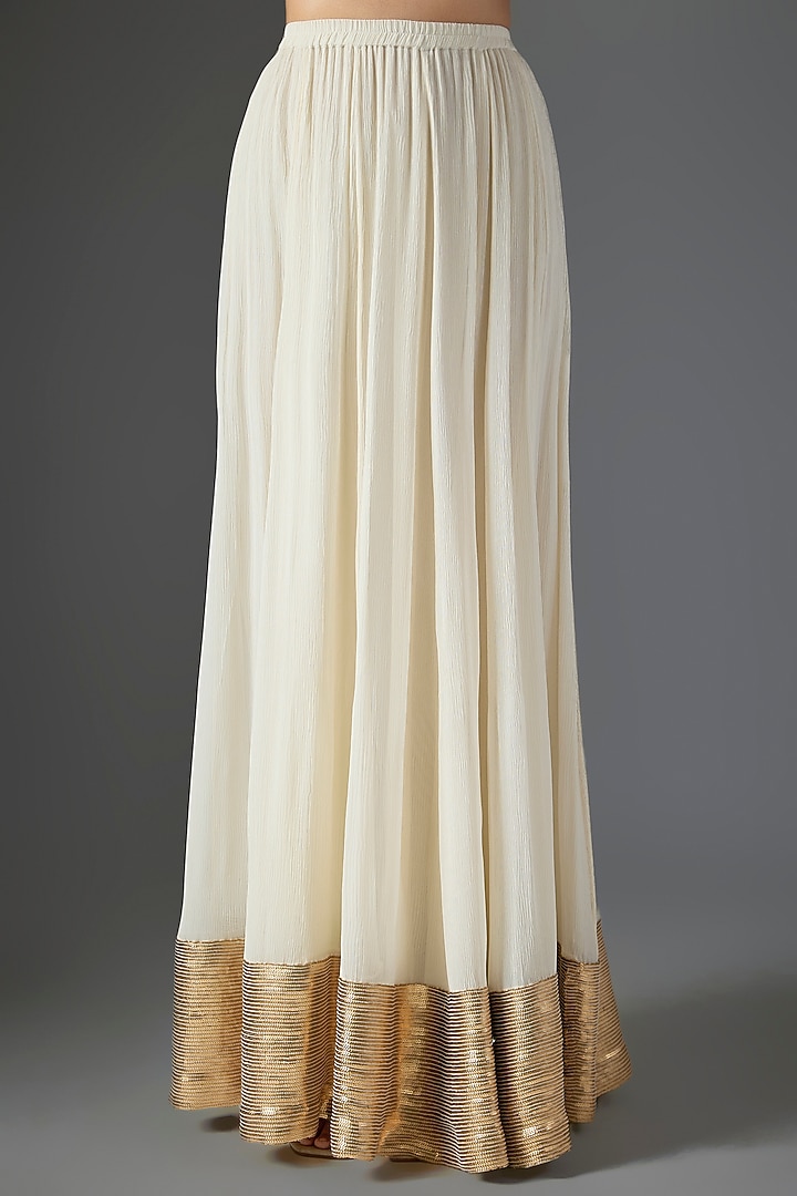 Ivory Chiffon Thread Embroidered Jacket Set by Nakul Sen at Pernia's Pop Up Shop