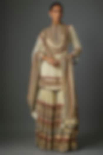 Ivory Chiffon Thread Embroidered Bridal Sharara Set by Nakul Sen at Pernia's Pop Up Shop