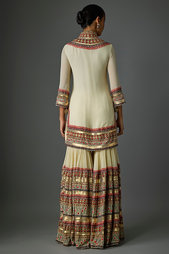 Ivory Chiffon Thread Embroidered Bridal Sharara Set by Nakul Sen at Pernia's Pop Up Shop