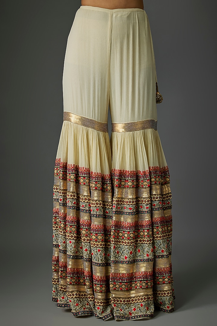 Ivory Chiffon Thread Embroidered Bridal Sharara Set by Nakul Sen at Pernia's Pop Up Shop