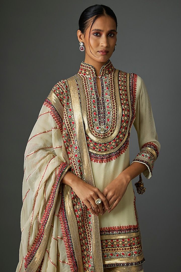 Ivory Chiffon Thread Embroidered Bridal Sharara Set by Nakul Sen at Pernia's Pop Up Shop