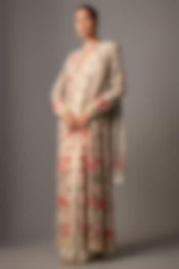 Ivory Chiffon Thread Embroidered Jacket Bridal Saree Set by Nakul Sen at Pernia's Pop Up Shop