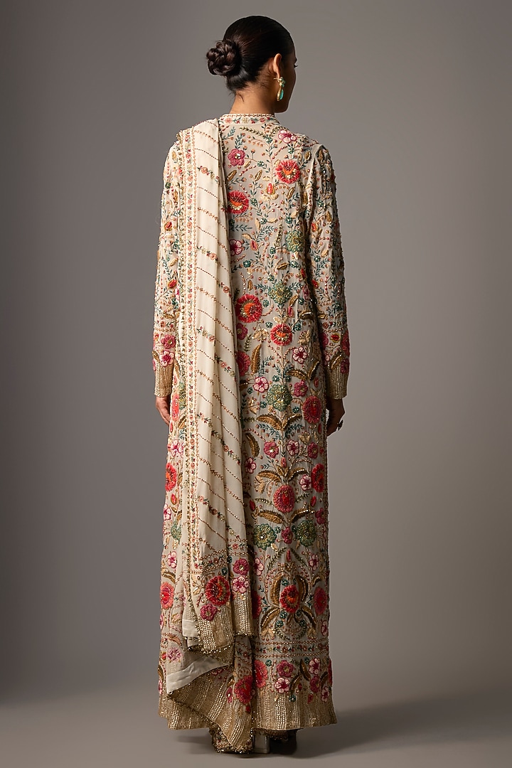 Ivory Chiffon Thread Embroidered Jacket Bridal Saree Set by Nakul Sen at Pernia's Pop Up Shop