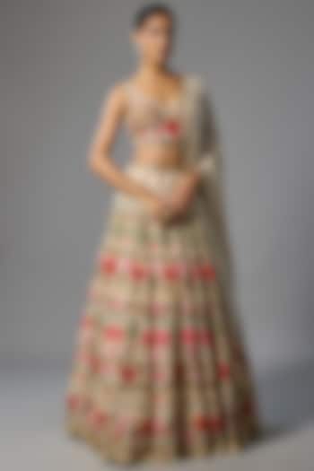 Ivory Silk Chiffon Bridal Lehenga Set by Nakul Sen at Pernia's Pop Up Shop