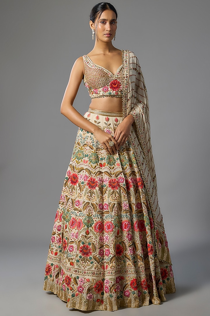 Ivory Silk Chiffon Bridal Lehenga Set by Nakul Sen at Pernia's Pop Up Shop