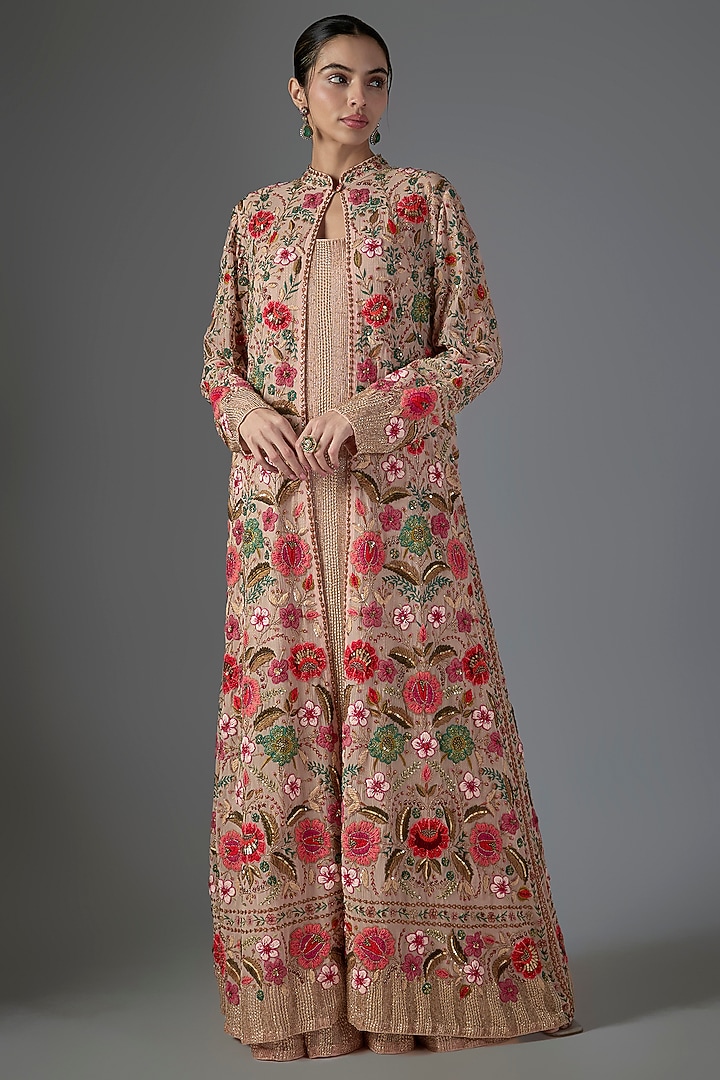 Blush Pink Chiffon Thread Embroidered Jacket Set by Nakul Sen at Pernia's Pop Up Shop