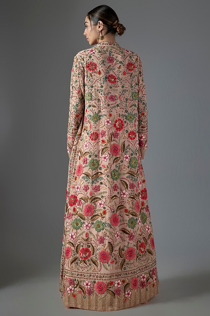 Blush Pink Chiffon Thread Embroidered Jacket Set by Nakul Sen at Pernia's Pop Up Shop