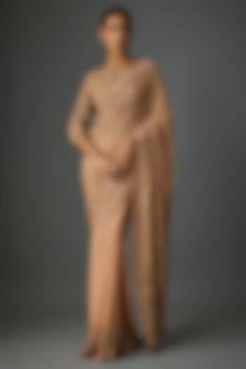 Blush Pink Chiffon Thread Embroidered Bridal Saree Set by Nakul Sen at Pernia's Pop Up Shop