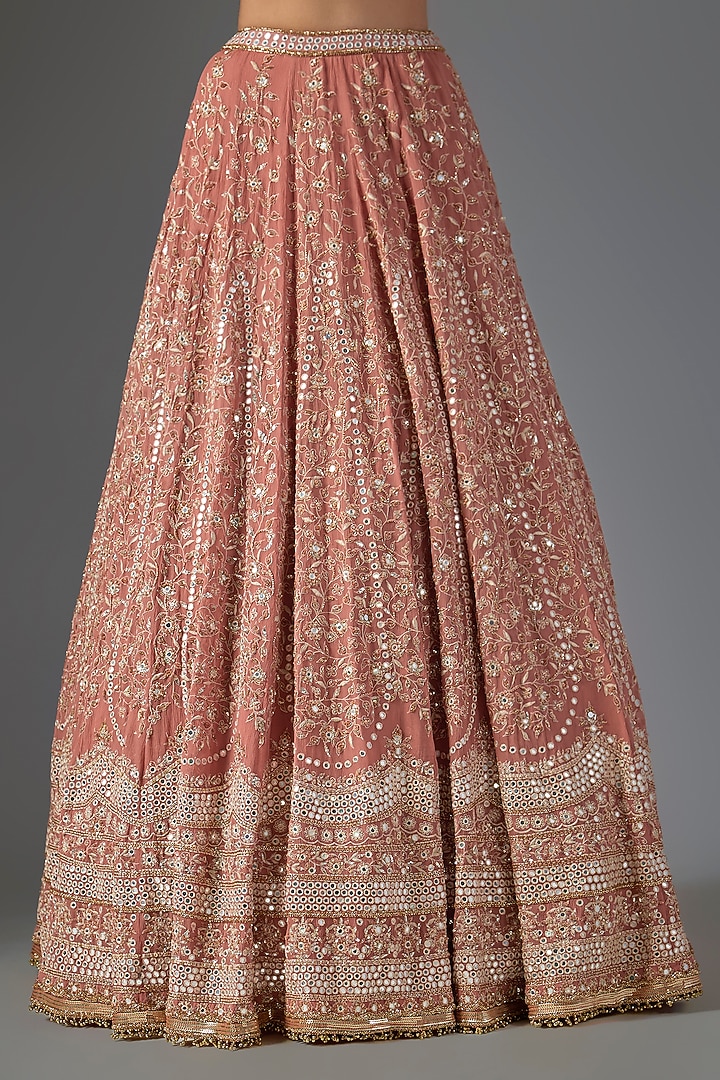 Coral Chiffon Thread Embroidered Bridal Lehenga Set by Nakul Sen at Pernia's Pop Up Shop