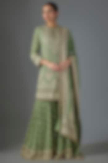 Pista Chiffon Thread Embroidered Gharara Set by Nakul Sen at Pernia's Pop Up Shop