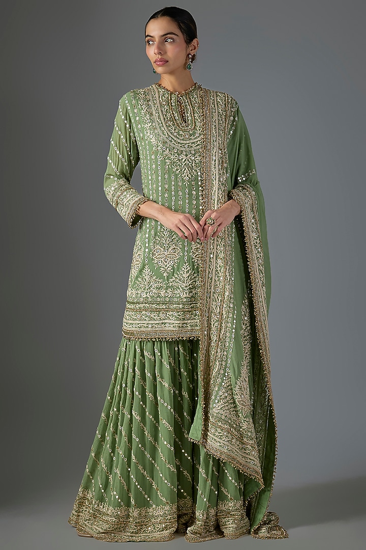 Pista Chiffon Thread Embroidered Gharara Set by Nakul Sen at Pernia's Pop Up Shop