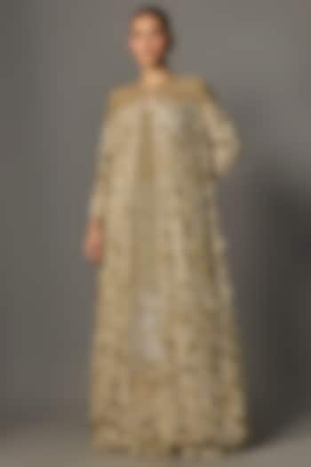 Mushroom Cream Chiffon Thread Embroidered Jacket Set by Nakul Sen at Pernia's Pop Up Shop