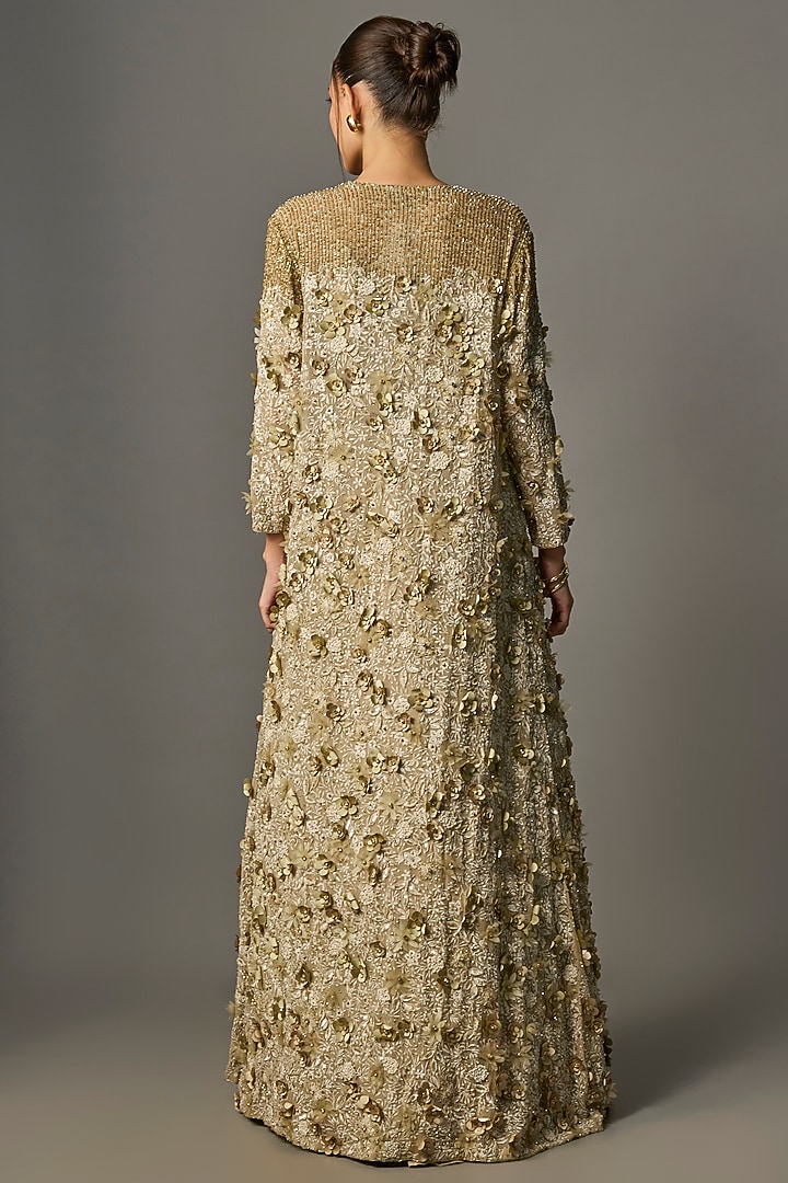 Mushroom Cream Chiffon Thread Embroidered Jacket Set by Nakul Sen at Pernia's Pop Up Shop