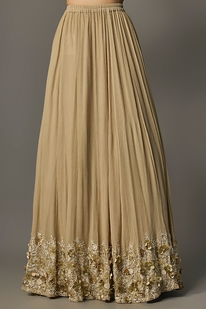 Mushroom Cream Chiffon Thread Embroidered Jacket Set by Nakul Sen at Pernia's Pop Up Shop
