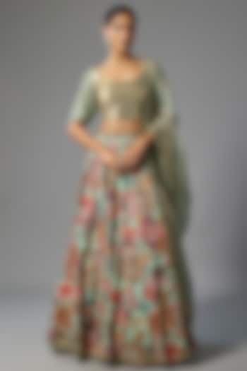 Blue Silk Chiffon Bridal Lehenga Set by Nakul Sen at Pernia's Pop Up Shop