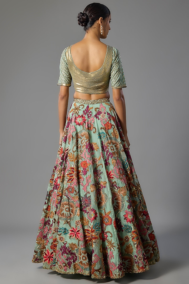 Blue Silk Chiffon Bridal Lehenga Set by Nakul Sen at Pernia's Pop Up Shop