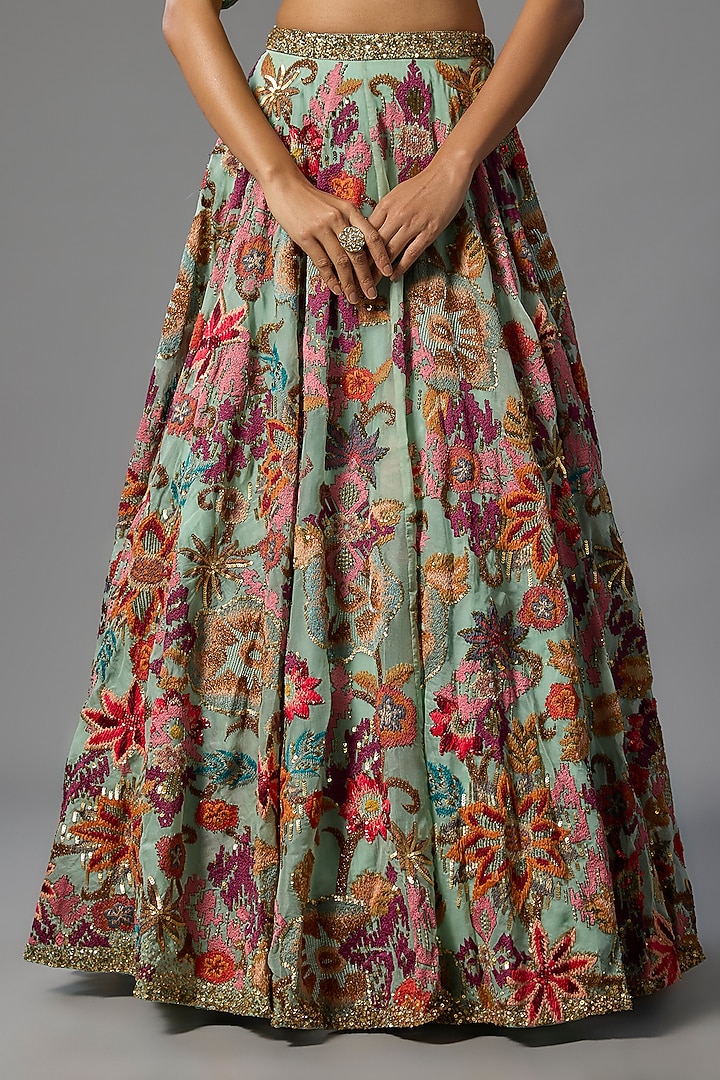 Blue Silk Chiffon Bridal Lehenga Set by Nakul Sen at Pernia's Pop Up Shop