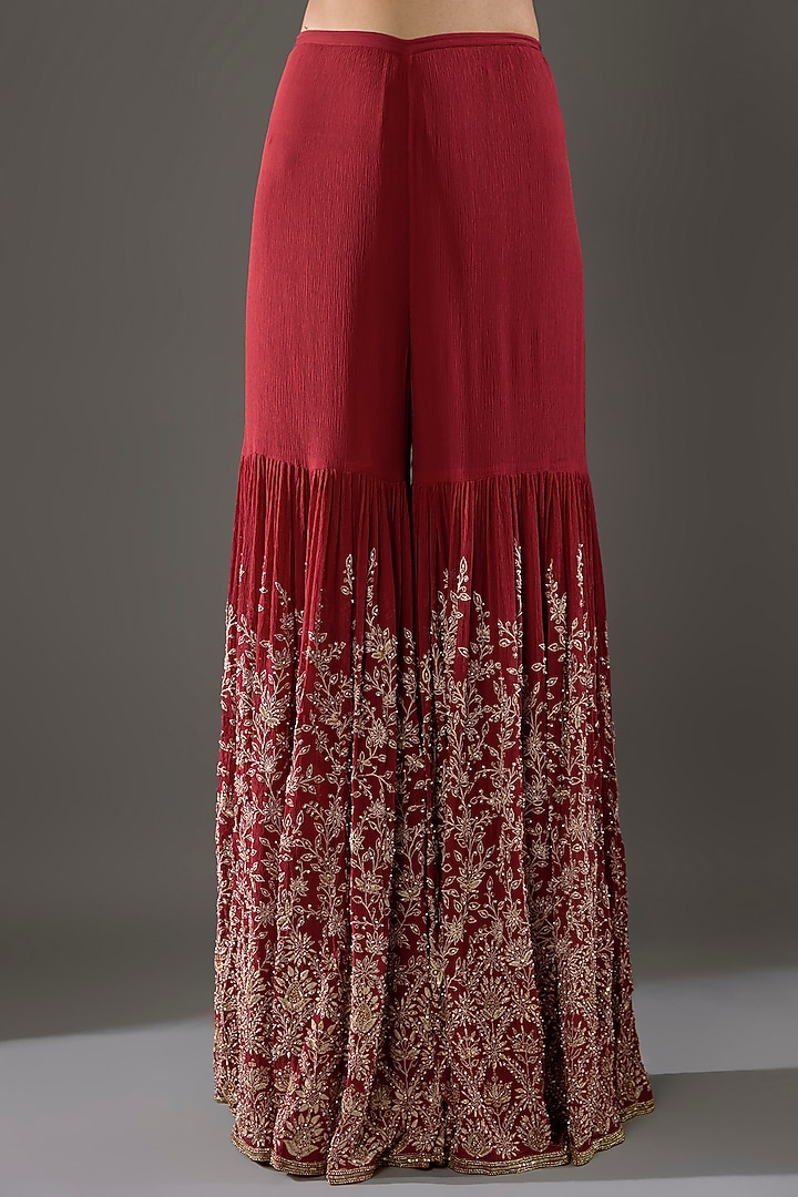 Red Chiffon Sequins Embroidered Gharara Set by Nakul Sen at Pernia's Pop Up Shop