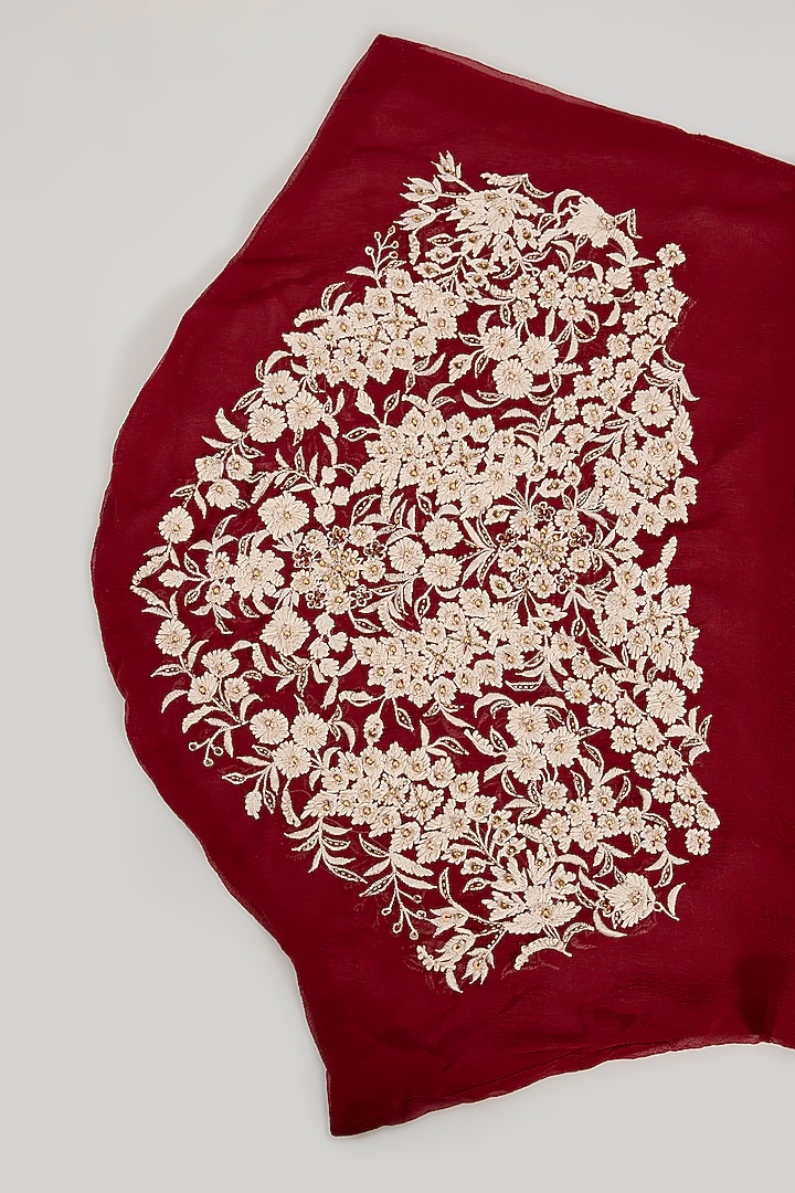 Red Chiffon Thread Embroidered Bridal Saree Set by Nakul Sen at Pernia's Pop Up Shop