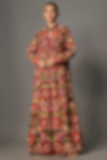 Red Chiffon Thread Embroidered Jacket Set by Nakul Sen at Pernia's Pop Up Shop