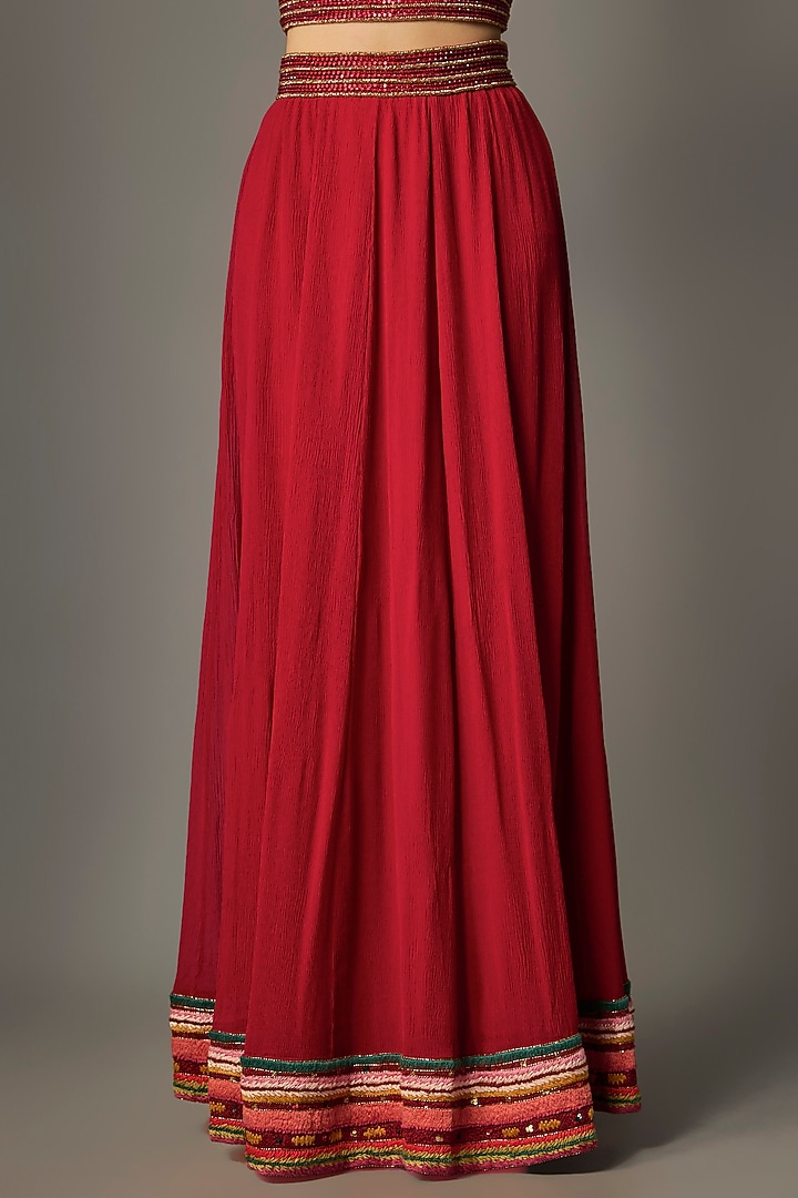 Red Chiffon Thread Embroidered Jacket Set by Nakul Sen at Pernia's Pop Up Shop