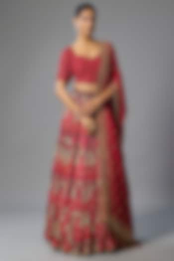 Red Chiffon Bridal Lehenga Set by Nakul Sen at Pernia's Pop Up Shop