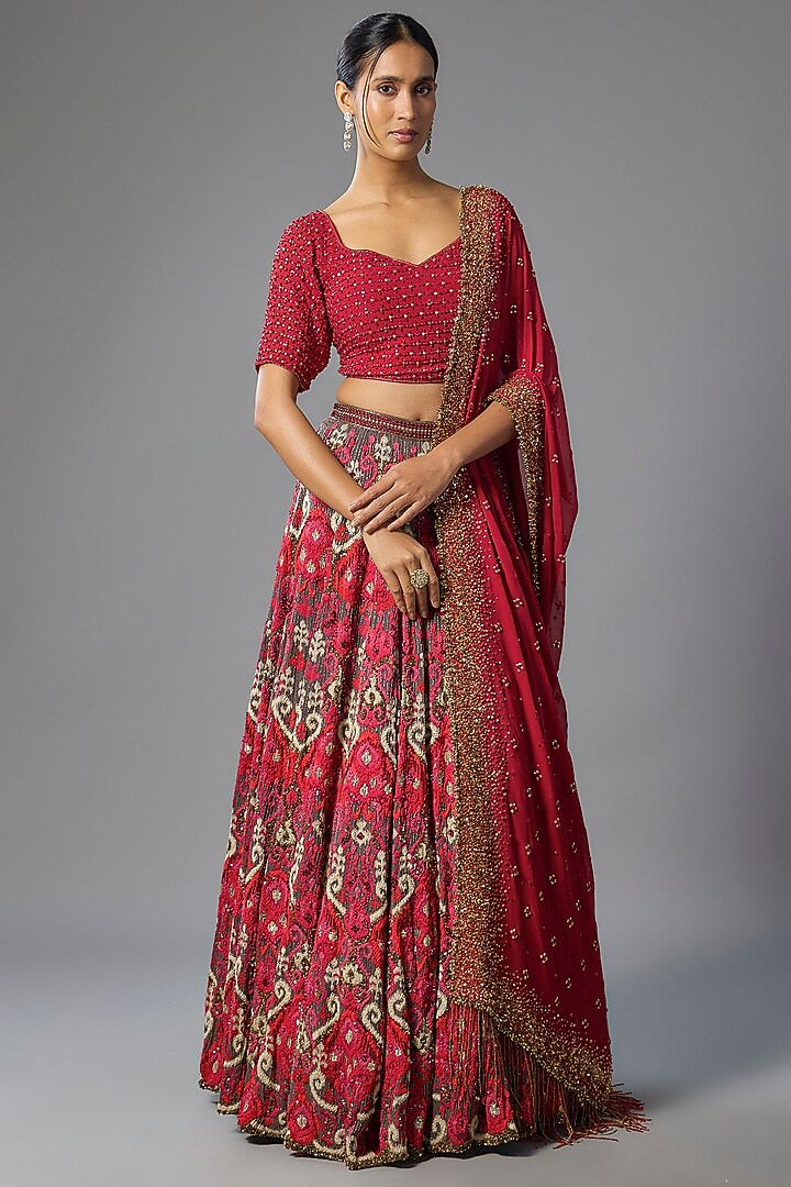 Red Chiffon Bridal Lehenga Set by Nakul Sen at Pernia's Pop Up Shop