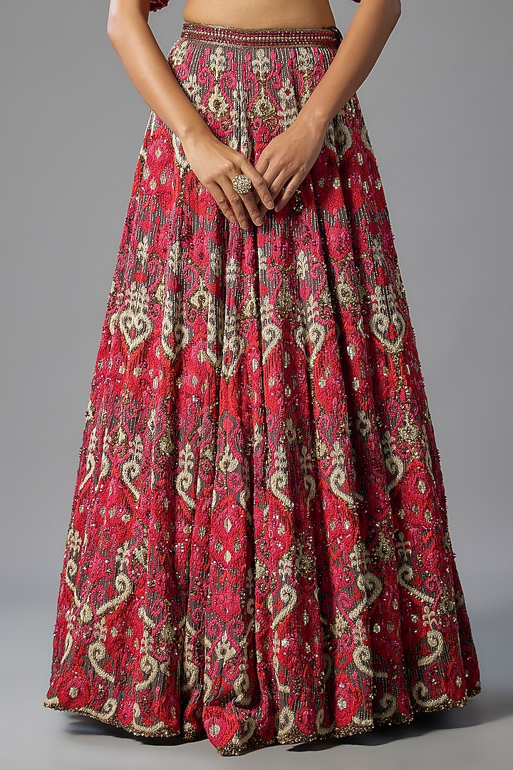 Red Chiffon Bridal Lehenga Set by Nakul Sen at Pernia's Pop Up Shop